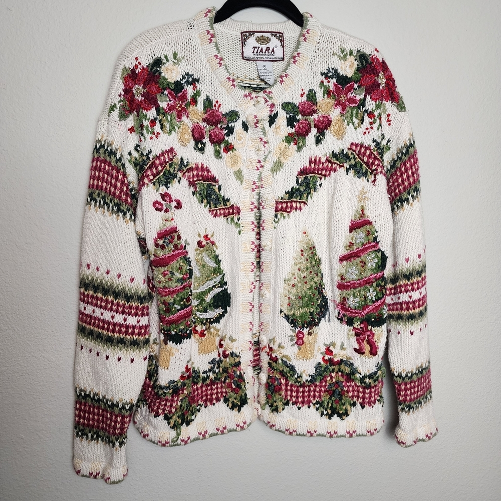 Vintage Christmas Tiara Int. Chunky Knit Cardigan Sweater